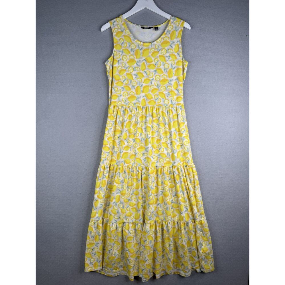 Lands End Lemon Print Tiered Maxi Dress Size S 6 8 Sundress Cottagecore Yellow